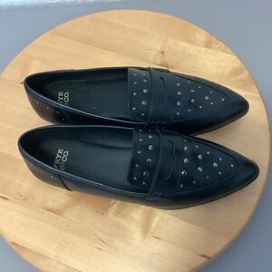 Frye and Co Elara Loafers Women 7.5 Black Studded Pointed Toe Penny Flats